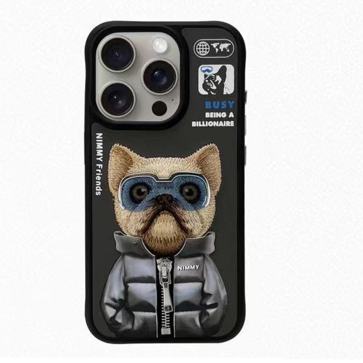 iPhone 14 Pro Max Nimmy Official Embroidery Jacket Series Case Cover - Bull Dog